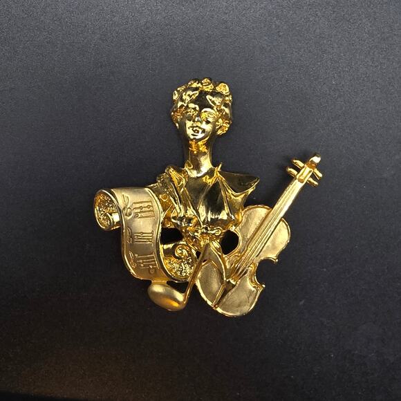AJC Music Composer Brooch Violin Sheet Music Gold Tone Musician Gift - Picture 7 of 8